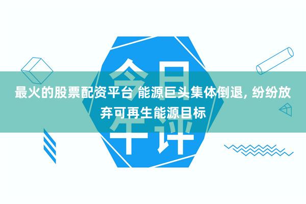 最火的股票配资平台 能源巨头集体倒退, 纷纷放弃可再生能源目标