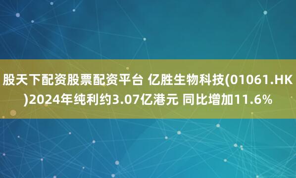 股天下配资股票配资平台 亿胜生物科技(01061.HK)2024年纯利约3.07亿港元 同比增加11.6%