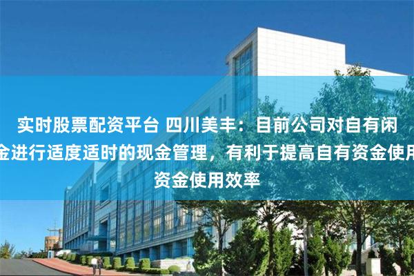 实时股票配资平台 四川美丰：目前公司对自有闲置资金进行适度适时的现金管理，有利于提高自有资金使用效率