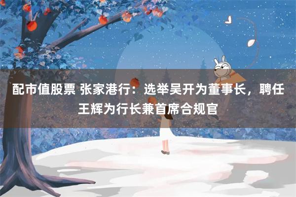 配市值股票 张家港行:选举吴开为董事长,聘任王辉为行长兼首席合规官