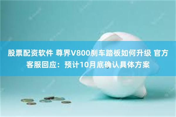 股票配资软件 尊界V800刹车踏板如何升级 官方客服回应：预计10月底确认具体方案